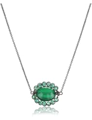 Dana Kellin Green Onyx Oval Necklace with Dark Silver Edging Pendant Necklace