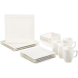 AmazonBasics 16-Piece Classic White Dinnerware Set, Square, Service for 4