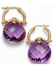 14K Mini-Hoop Tear Drop Amethyst Briolette Earring (16.0.Ct.tw.)
