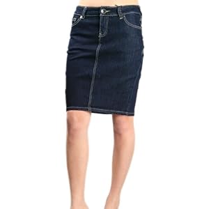 Buy Above the Knee Stretch Denim Pencil Skirt with Embroidered Pocket Design - New !
