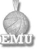 Eastern Michigan Eagles Solid Sterling Silver ''EMU'' Basketball Pendant