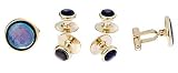 Gold plated cufflinks and shirt stud set with black mother of pearl accent with presentation box