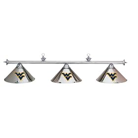 West Virginia WVU Mountaineers 3pc CHROME POOL TABLE LIGHT LAMP W  SHADES