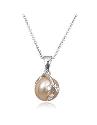 Pink Freshwater Pearl White CZ Overlay Pendant-18