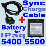 USB HOT SYNC & CHARGE Cable for HP iPaq 5100 , 5150 , 5400 , 5450 , 5455 , 5500 , 5550 , 5555 Series PDA + 1600mAh Internal Li-Ion Rechargeable Battery for HP / Compaq iPaq H5100 , H5150 , H5400 , H5450 , H5455 , H5500 , H5550 , H5555 Series PDA Pocket PC