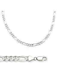 14k Solid White Gold Figaro Link Bracelet 4mm 7.5"