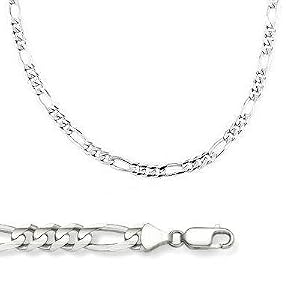 14k Solid White Gold Figaro Chain Necklace 3.2mm 22