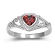 Sterling Silver Baby Ring for Child - Dainty Silver Band with Garnet Heart CZ Crystal & January Birthstone Ring (size 1) in Heart-Shaped Black Velvet Gift Box