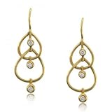 New 14KT Yellow Gold Dangle Art Earrings w Diamonds