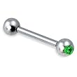 316 Surgical Stainless Steel Barbell with Green CZ Sold as a Pair