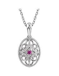 GENUINE RUBY PENDANT WITH 18 INCH CHAIN RODIUM FINISH STERLING SILVER