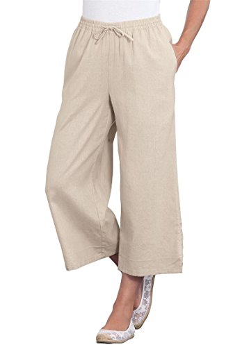 Only Necessities Women's Plus Size Petite Pants, Cropped Length In Cool Linen