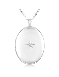 Large Sterling Silver Oval-Shaped Diamond Locket Necklace (0.01ct.)