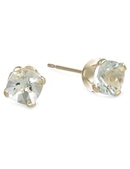 10k Yellow Gold Checker Board Cushion Cut Aquamarine Stud Earrings
