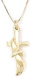 14k Yellow Gold Flowing Dove and Cross Pendant by Bob Siemon, 18