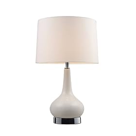 Mary-kate and Ashley Elemis Table Lamp. Chrome and white ceramic lamp with white faux suede shade. W14