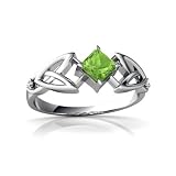 14K White Gold Square Genuine Peridot Celtic Knot Ring