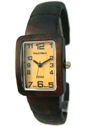 Tense Solid Dark Sandalwood Slip Cuff Ladies Bracelet Wood Watch L8203D