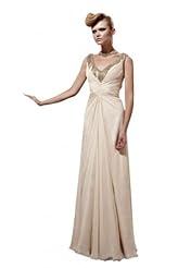 Sexy A-line V-neck Cocktail Floor Length Chiffon/Polyester/Satin Sleeveless Beaded Homecoming Dress/Pageant Dress/Prom Dress/Party Dress/Wedding Dress 