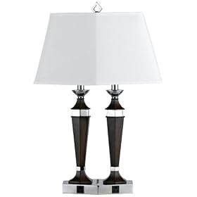 Brushed Steel with Power Outlets Twin Square Shade Desk Lamp