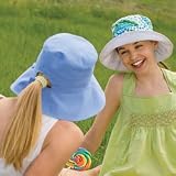 Girls Wallaroo Reversible Resort Sun Hat - One Size 5 - 12 yrs - High UV Protection, Green & Blue Dots / White (Right of Picture)
