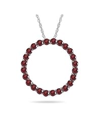 0.95 Cts AA Round Garnet Circle Pendant in 14K White Gold