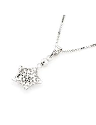 14K Italian White Gold Filigree Polished Puff 3D Star Drop Pendant Necklace (16"), Women Girl Jewelry in Gift Box