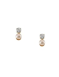 Cz & Freshwater Cultured Pearl Earrings in 14kt Yellow Gold - Pressure Back