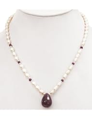 Wonderful Natural Single Strand Pearl & Cabochon Ruby Drop Beaded Necklace