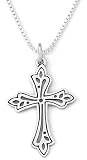Sterling Silver Fleur Cross Pendant by Bob Siemon, 18"