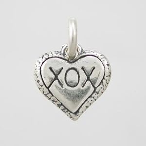 Little XOX Hugs and Kisses Double Sided Heart Charm in Sterling Silver, #9207