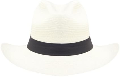 Wide Brimmed Genuine White Cream Panama Hat Black Band Hand Woven In Ecuador By JLBrazil