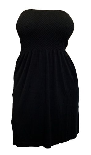 eVogues Plus Size Strapless Long Tube Top Black