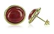 14 KT Yellow Gold Red Jade 14K Stud Post Round Button Earrings