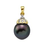 Tahitian Black Pearl Pendant with Diamond in 14K Yellow Gold