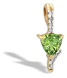 14K Yellow Gold Genuine Trillion Peridot and Diamond Pendant