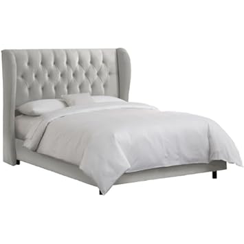 Skyline Furniture Velvet King Tufted Wingback Bed, Light Gray