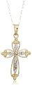 10k Two-Tone Gold Filigree Cross Pendant, 18"