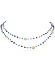 2 Row Nested Turquoise and Faceted Amethyst Linked Chain Necklace