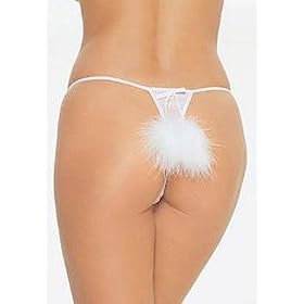Mesh Thong Panty Sexy Lingerie Intimate Apparel with Marabou Pom Poms