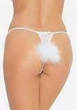 Mesh Thong Panty Sexy Lingerie Intimate Apparel with Marabou Pom Poms