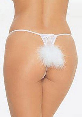Mesh Thong Panty Sexy Lingerie Intimate Apparel with Marabou Pom Poms