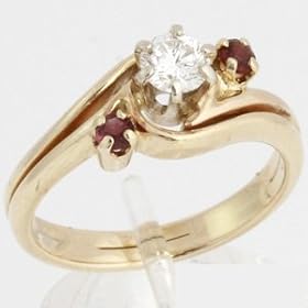 14k Yellow Gold Diamond and Ruby Wedding Ring by