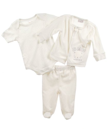 RENE ROFE Unisex-baby Newborn Hug Me 3 Piece Velour Set With Cardigan Bodysuit and Footed Pant, Cream, 0-3 Months