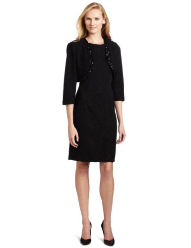 Jessica Howard Women's Missy 2 Piece Textured Embellished Knit Jacket Dress, Black, 14
