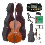 Merano 4/4 Full Size Cello with Hard Case, Bag and Bow+2 Sets of Strings+Cello Stand+Music Stand+Metro Tuner+Mute+Rosin