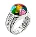 Sterling silver two tone gray ring with multicolored round Murano millefiori