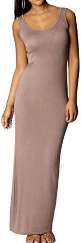 Superfish Women Sleeveless Solid Maxi Dress Tank Long Dress Khaki