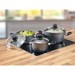 STONELINE � Aluminium 6-teiliges Kochtopf Set bestehend aus Bratentopf und Kocht�pfen, Durchmesser 16 cm, 20 cm und 24 cm, mit Glasdeckel und hochwertiger Antihaftbeschichtung, auch f�r Induktion