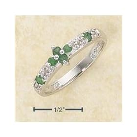 Stones Sr-2167 : Sterling Silver Rhodium Plated Genuine Emerald Diamond Accent Rose Cut Ring